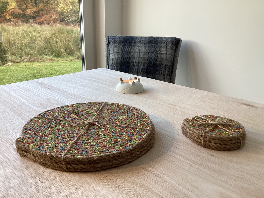 Natural Jute Rope Table Placemats & Coasters Matching Set of 4 Rainbow 1 Etsy