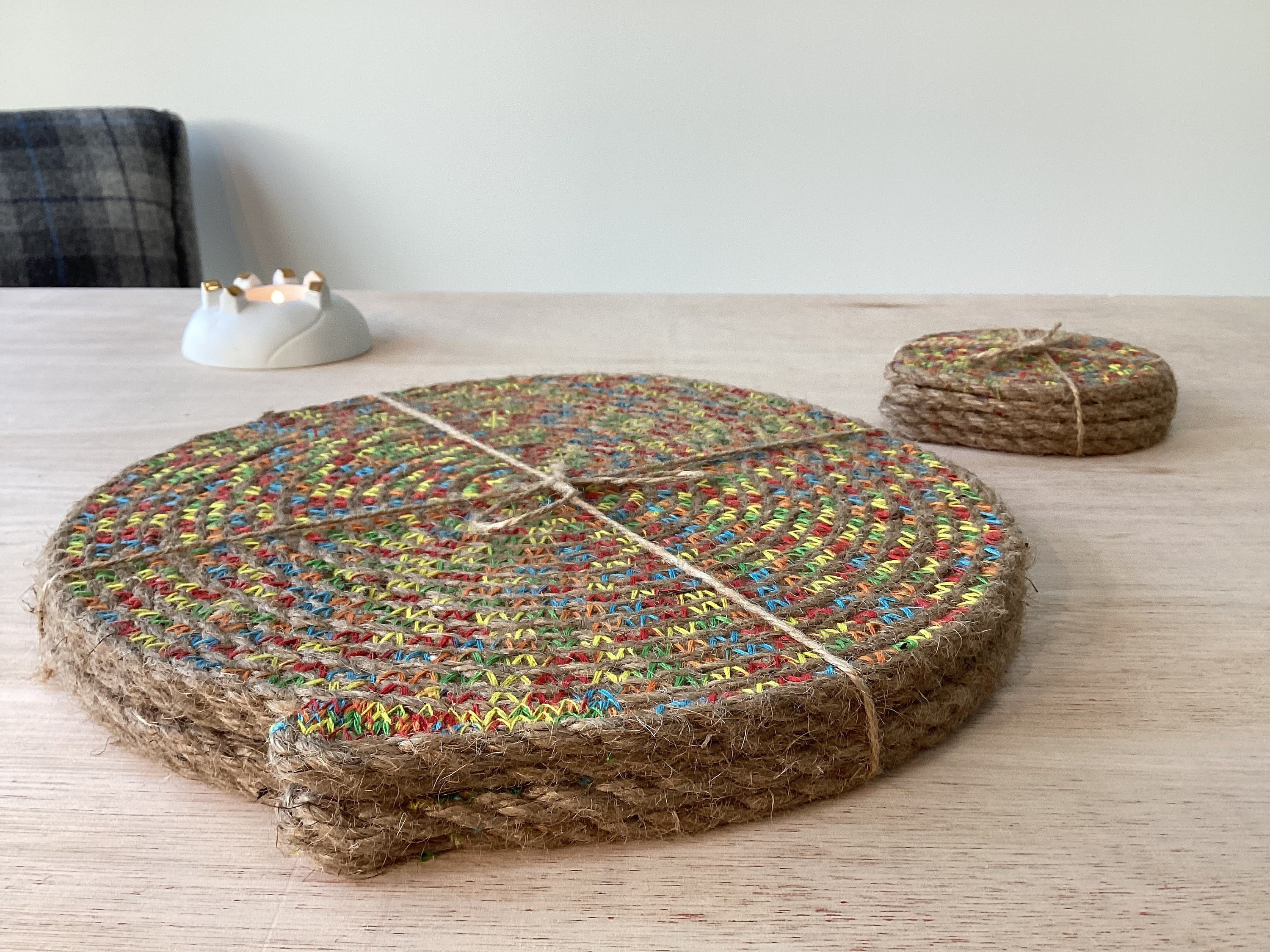 Natural Jute Rope Table Placemats & Coasters Matching Set of 4 Rainbow 1 Etsy