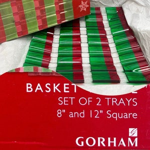 NEW Gorham Christmas Trays Basket Weave Set of 2, Gorham, Gorham Glass Serving Trays, Gorham Christmas Square Trays, Gorham Christmas Plates