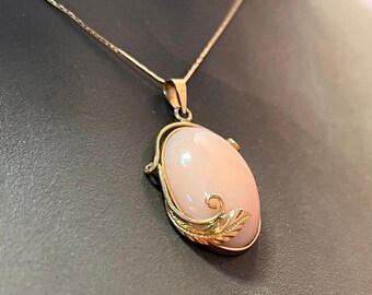Angel-Skin Pink Opal Ball Solitaire Pendant & Chain Necklace in 14k Yellow Gold Angel-Skin Pink Opal Ball Solitaire Pendant & Chain Necklace in 14k Yellow Gold
