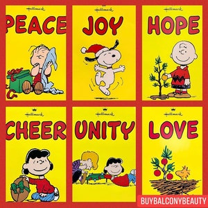Pósters navideños grandes de Peanuts Gang, tarjetas Hallmark de Peanuts, póster artístico original de doble cara para coleccionistas de Charlie Brown.