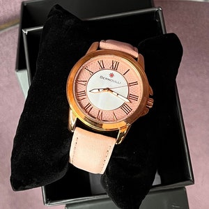 Bernoulli Rose Gold Ladies Watch: Pink Leather Strap, Mother-of-Pearl Dial