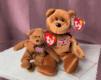 Vintage Ty Beanie Baby Britannia Bear & Teeny Beanie - Embroidered Flag