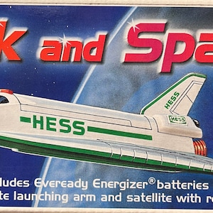 NEW 1999 ©Hess Truck & Space Shuttle w/Satellite Collectible Toy, Hess Trucks Christmas Tradition Toys, Collectible Hess Truck with Aircraft