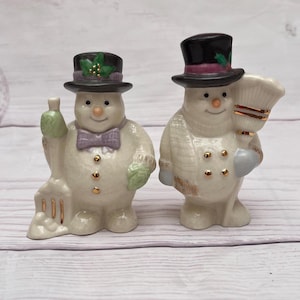 Lenox Snowman Salt and Pepper Shakers, Lenox Decorations Christmas Snowman Collectible Figures, Lenox Seasonal Holiday Gift, Lenox Tableware