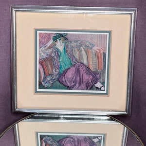 Barbara A Wood Mulher Pensativa Litografia Assinada e Numerada Edição Limitada, Barbara A Wood Mulher Sentada Autêntica Obra de Arte Vintage Emoldurada