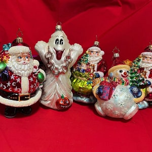 Radko Christmas Glass Ornaments: Vintage Santa, Snowman, Ghost