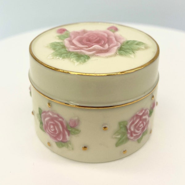 Lenox jewelry Box Rose Decorated Trinket, Lenox Porcelain Lidded Pill Box, Lenox Holiday Dish Rose Motif, Lenox Hostess Gifts, Lenox Roses