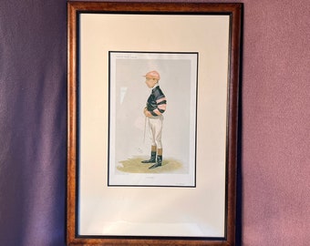 Antique Vanity Fair Spy Print Lithograph Caricature of Jockey Arthur Templeman, A rising Star Men Sports Framed Authentic Art, Mancave Decor
