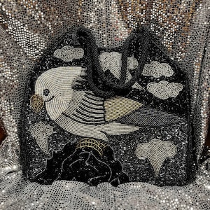 Elegante bolso de mano con cuentas de vidrio, diseño de pájaro, bolso de hombro con cuentas iridiscentes, bolso de mano con cuentas de vidrio, bolso de mano para bodas, bolso de mano.