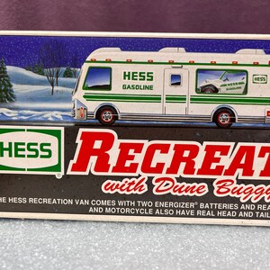 NEW 1998 ©Hess Recreation Van with Dune Buggy and Motorcycle, Hess Trucks Collectible Toys, Hess Trucks Motor Home Recreational Vehicle Toys