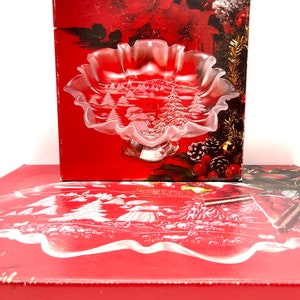 NEW MIKASA Bon Bon Bowl, Mikasa Christmas Story Footed Bowl Oval Canape, Mikasa Holiday Pedestal Bowl, Mikasa Vintage Christmas Glassware