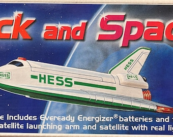 NEW 1999 ©Hess Truck & Space Shuttle w/Satellite Collectible Toy, Hess Trucks Christmas Tradition Toys, Collectible Hess Truck with Aircraft