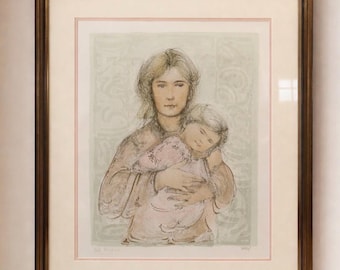 Edna Hibel Lenore and Child 1978 Signed Artist Proof Lithograph COA Included, AP Pencil Signed, Framed Vintage Fine Art Collectible