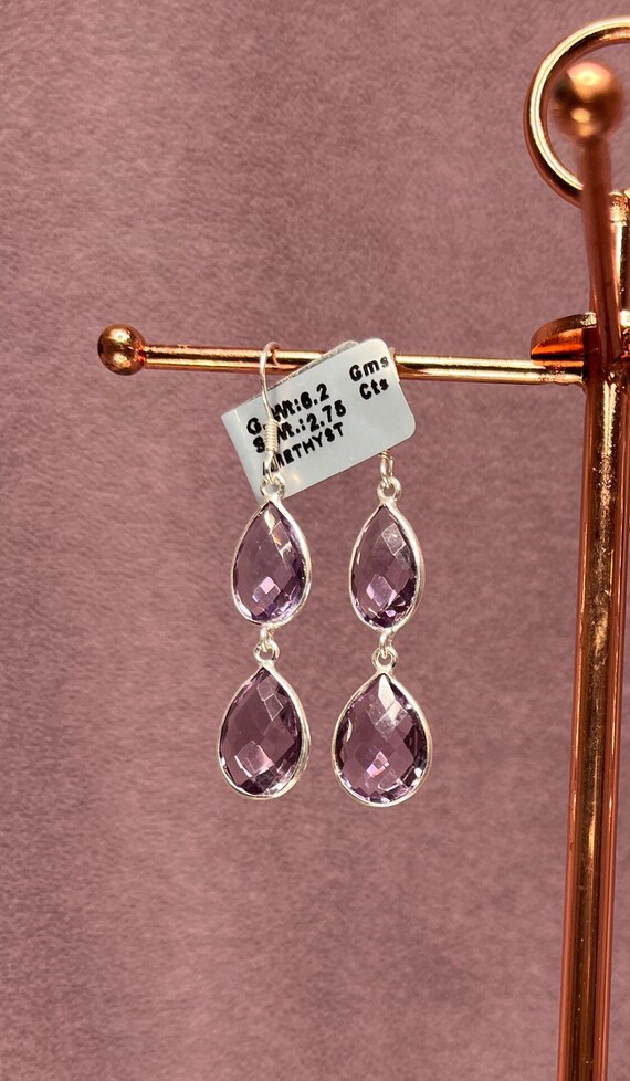 Sterling Silver Amethyst Dangle Earrings: Februar… - image 2