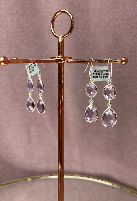 Sterling Silver Amethyst Dangle Earrings: Februar… - image 4