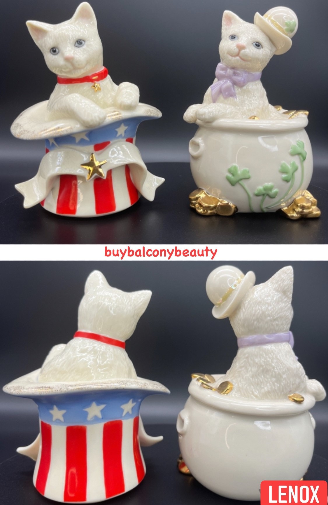 レノックスの猫の磁器の置物：コレクションに最適な猫の小物入れ