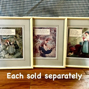 Antique Mother Goose Framed Art: 1915 Nursery Rhyme Illustration