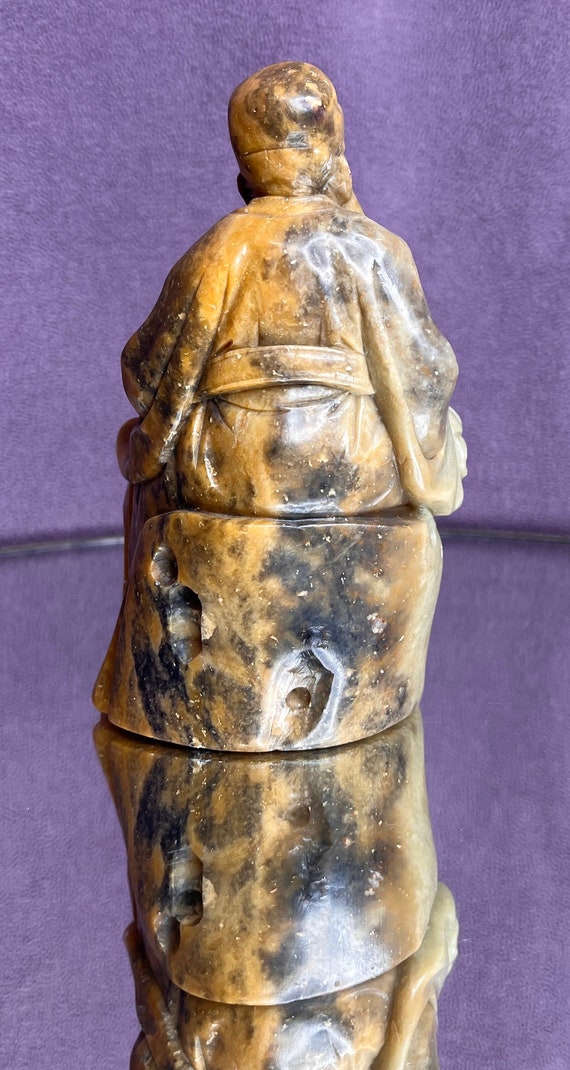 Vintage Soapstone Asian Elder Figurine: Hand Carved Chinese