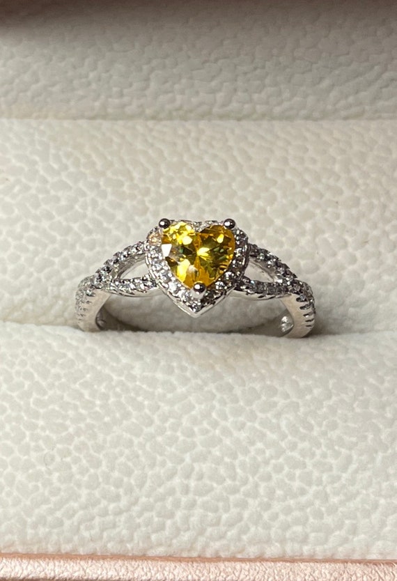 Heart Cut Yellow Sapphire Infinity Ring: Sterling Silver Promise Ring, Size 7