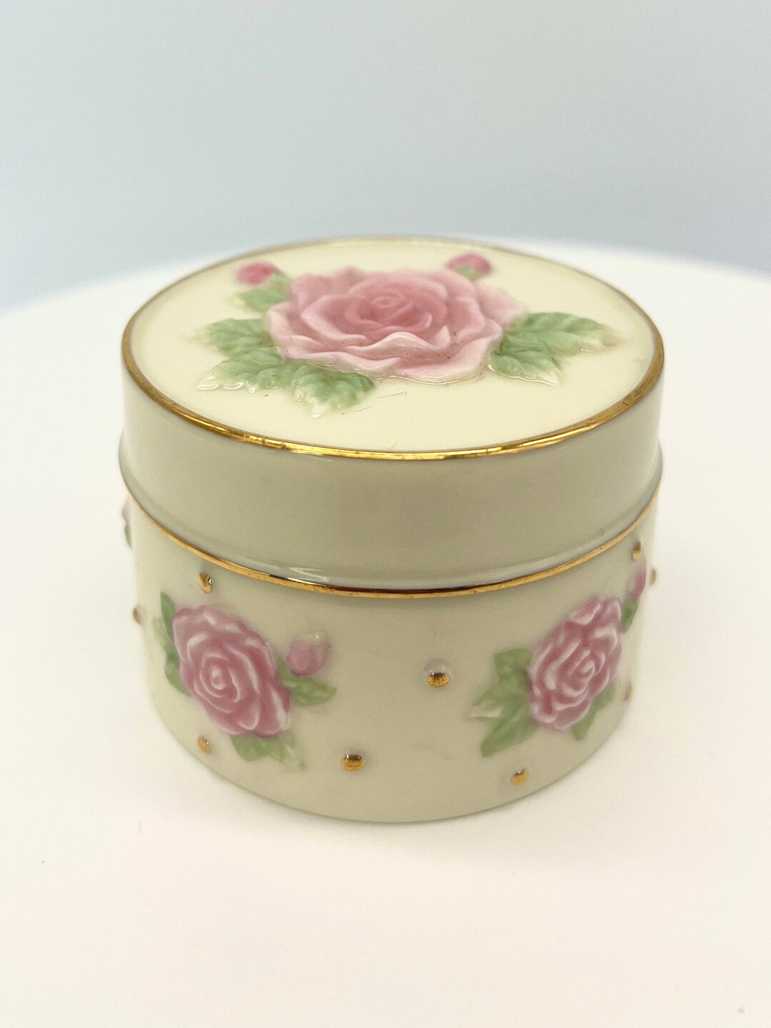 Lenox Jewelry Box Rose Decorated Trinket, Lenox Porcelain Lidded Pill