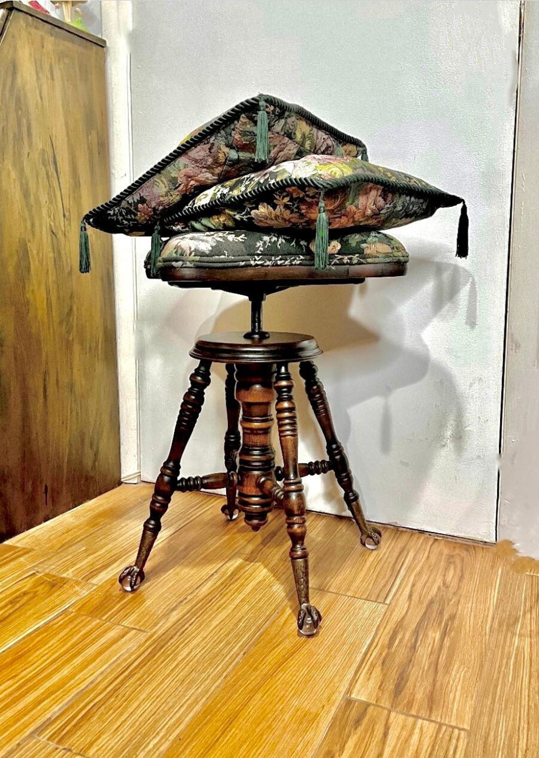 Leather and Wood Studded Stool, 1970s France