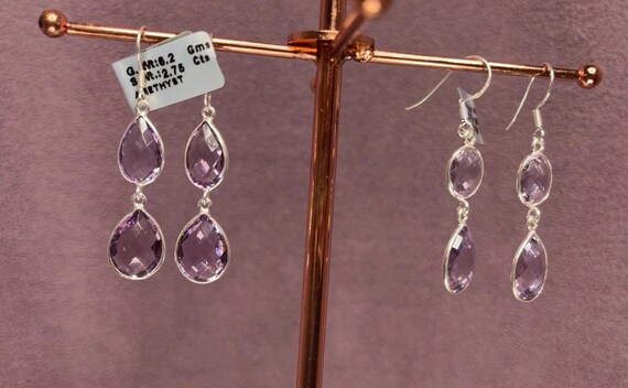Sterling Silver Amethyst Dangle Earrings: Februar… - image 9