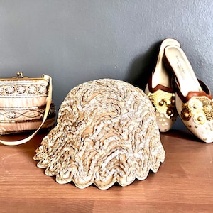 Antique 1920s Sequined Flapper Cloche: Handmade Wool Felt Bell Cap