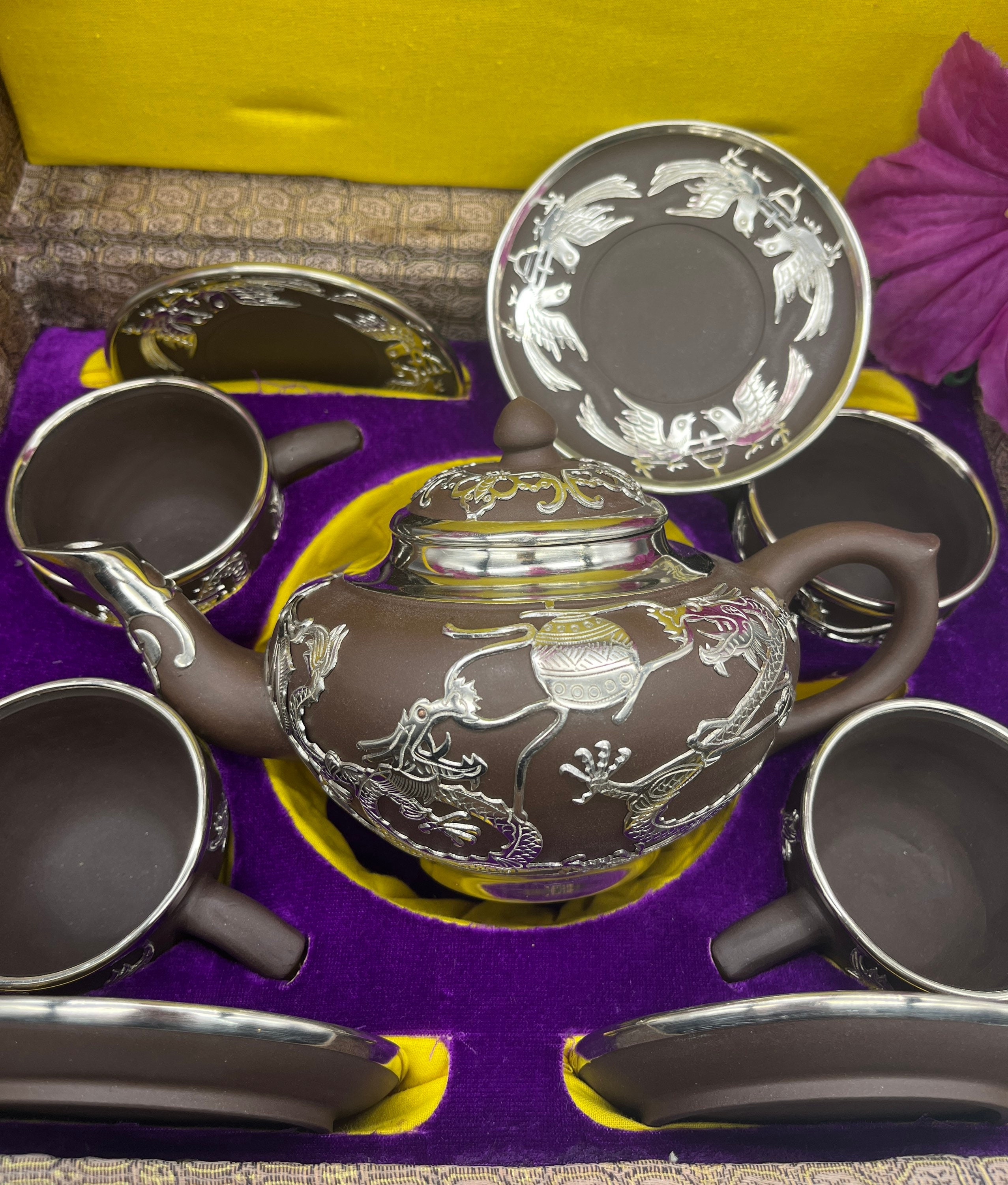 NEW Chinese Yantai Tin Tea Set, Yixing Ceramics Purple Clay NEW Chinese Yantai Tin Tea Set, Yixing Ceramics Purple Clay