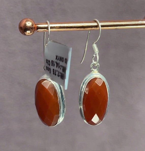 Handmade Red Onyx Sterling Silver Dangle Earrings