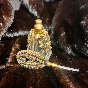 Ormolu Perfume Bottle, French Perfume Bottle, Gold Perfume Vial, Glass Perfume Bottle Gift For Her, Crystal Perfume Bottle Floral Filigree