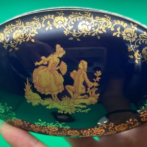 Antique Limoges (France) 24K Gold Trinket Box, Porcelain Collectible Glassware, Cobalt Blue Lidded Box, Trinket Tray, Miniature Plates