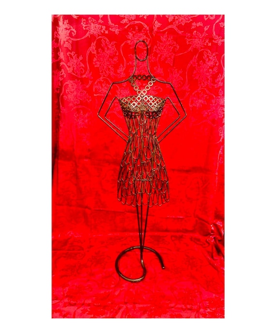 metal mannequin dress form Metal Dress Form Mannequin: Scalloped Mini Dress, Giacometti Style Art