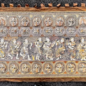 Vintage Burmese Kalaga Tapestry: Embroidered Ramayana Wall Art (H 59 x W 101)