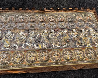 Vintage Burmese Kalaga Tapestry: Embroidered Ramayana Wall Art (H