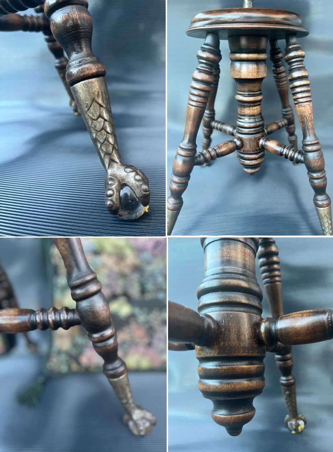 Antique Charles Parker Piano Stool: Victorian Embroidered Swivel