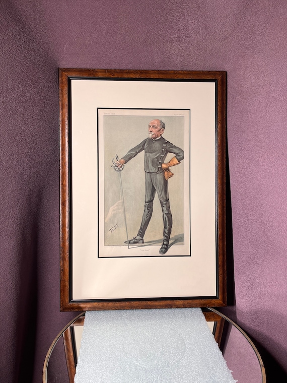 Antique Vanity Fair Spy Print: Captain Alfred Hutton Fencing