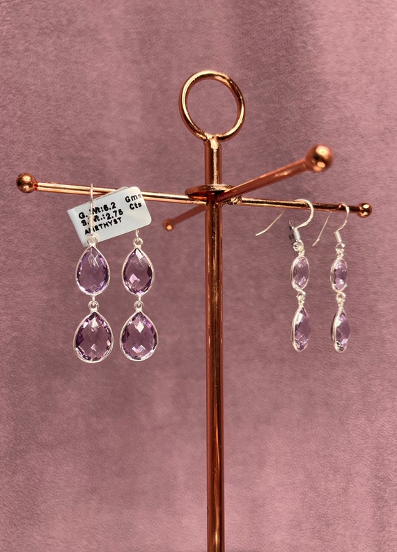 Sterling Silver Amethyst Dangle Earrings: Februar… - image 8