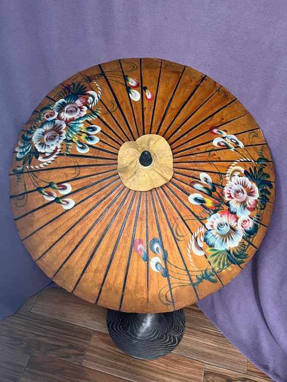 Antique Japanese Parasol Hand Painted Rice Paper, 