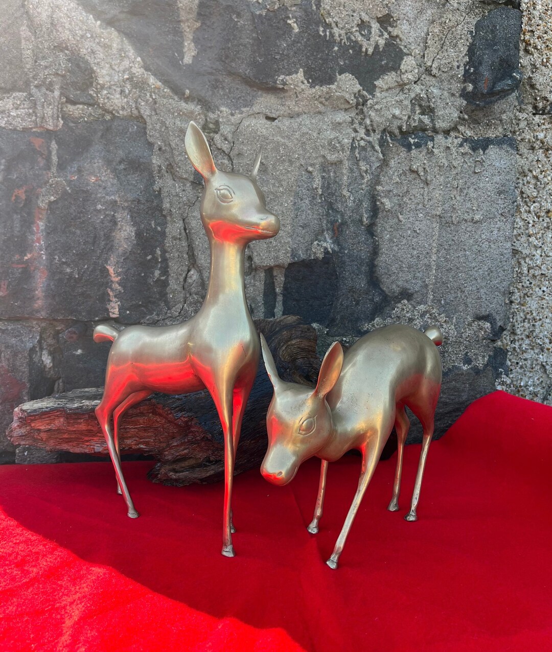 Doe and Fawn Brass Deer Statues Elegant Christmas Decor, Reindeer Home