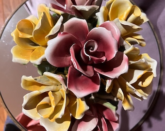 Antique Capodimonte Rose Basket: Italian Porcelain Floral Centerpiece