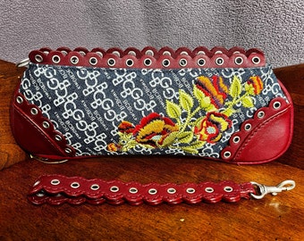 BCBG Girls Clutch, Purse Boho Maroon Floral Embroidered, Womens Baguette, BCBG Purse Maroon, Womens Small Pocketbook, Purse Multicolored