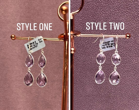 Sterling Silver Amethyst Dangle Earrings: Februar… - image 1