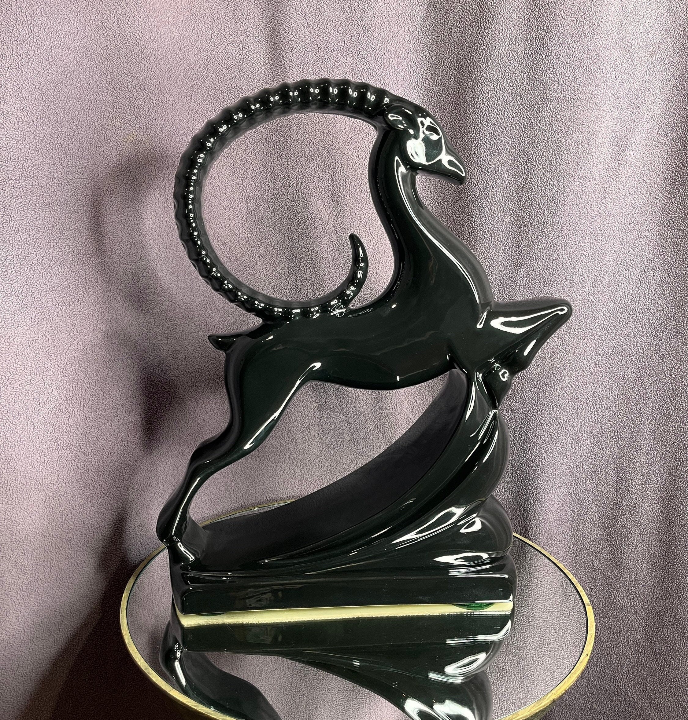 Vintage Royal Haeger Gazelle Statue: Black Glazed Art Deco Ceramic  display picture 1