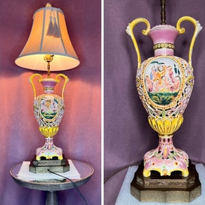 Capodimonte Lamp Antique Porcelain Urn, Capodimonte Italy Tabletop Interior Lighting, Authentic Italian Capodimonte Decor Collectible Art