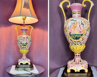 Antique Capodimonte Porcelain Urn Lamp: Italian Collectible Decor