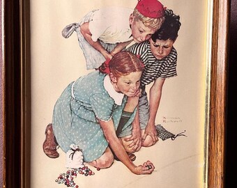 Norman Rockwell &quot;Marble Champion&quot; Print Saturday Evening Post Framed Art, Norman Rockwell Collectible Print, Saturday Evening Post Artwork