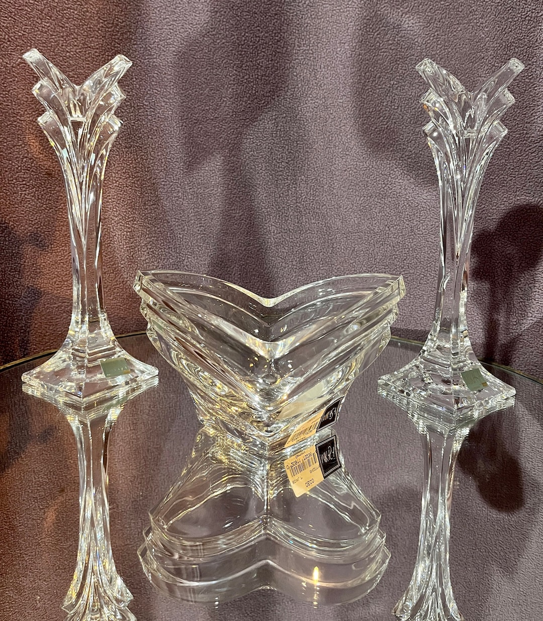 MIKASA Crystal Art Deco Three Piece Lighting LOT, Mikasa Crystal