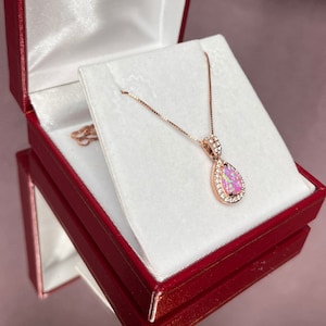 Pink Opal Pear Pendant: Rose Gold Sterling Silver Necklace