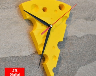 Wall clock in the form of a slice of cheese, Instant Download, STL files for 3D printing